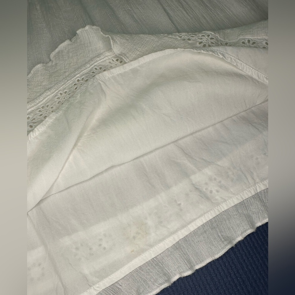 Sanctuary dress cotton eyelet trim pleated white 3/4 sleeves - Picture 15 of 16